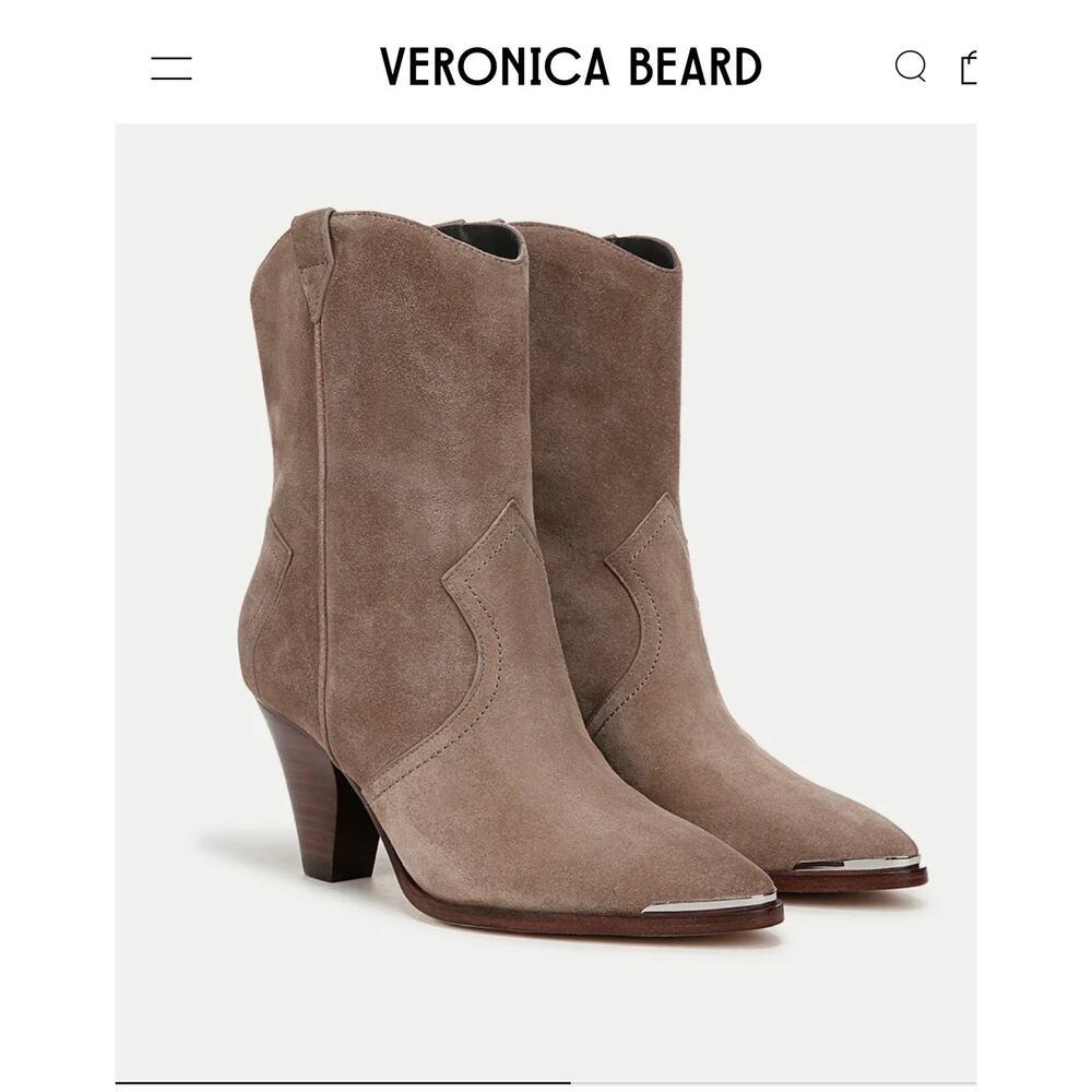 VERONICA BEARD Cody Suede Western Bootie Taupe $595.00 retail price sz 8.5